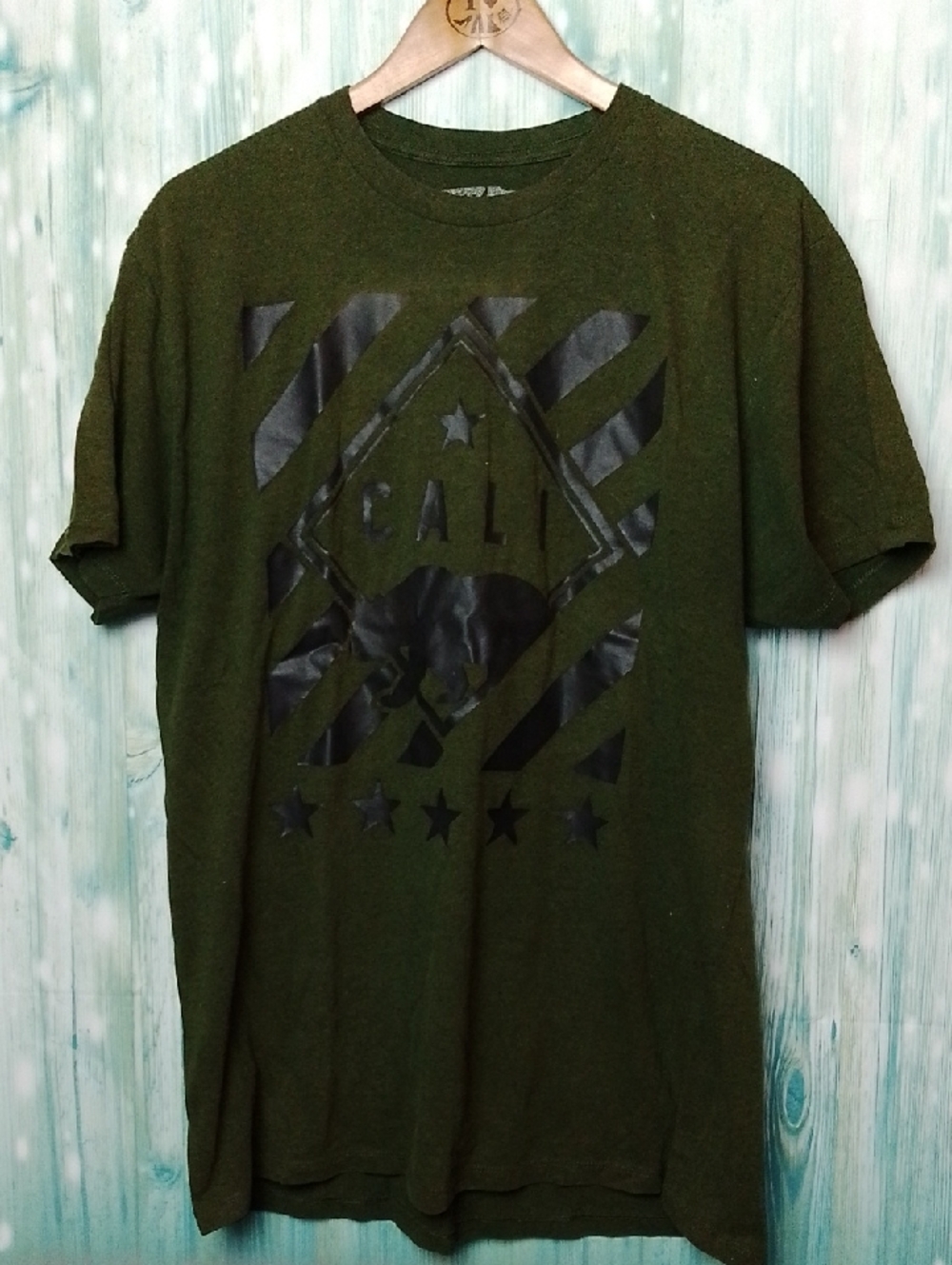 Eighty Eight Olive Green Short Sleeve Tee with Black Cali Bear Graphic XL